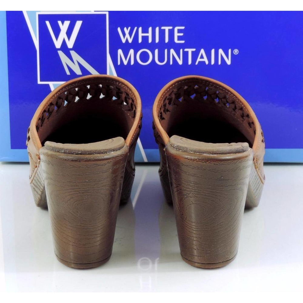 White Mountain Handy Platform Clogs Slip On Mule Leather Luggage Size 9 - Picture 7 of 8